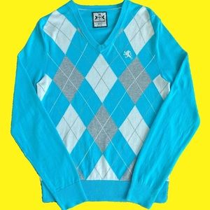 Express Preppy Vintage Argyle V-Neck Sweater